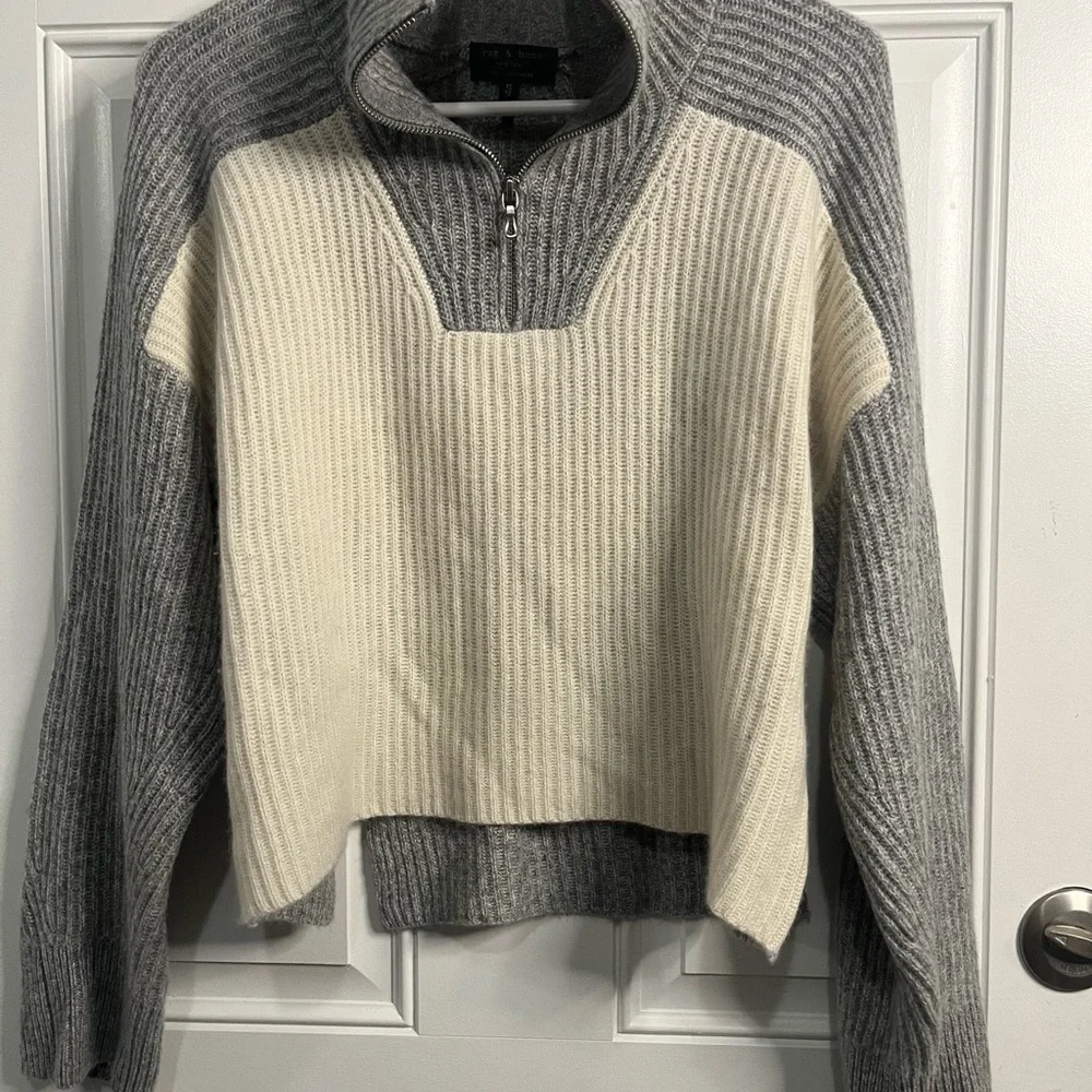 RAG & BONE
Pierce Colorblock Rib Cashmere Boxy Fit Knit Half Zip Sweater Gray XS - Picture 9 of 13